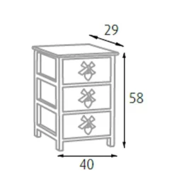 Clearance Cassettiera armonia "white washed" 3 cassetti cuore e fiocchi in legno di paulownia 40x29x58 cm Cassettiere