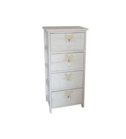 Cassettiere|Cassettiera armonia "white washed" 4 cassetti cuore e fiocchi in legno di paulownia 26x32x63 cm