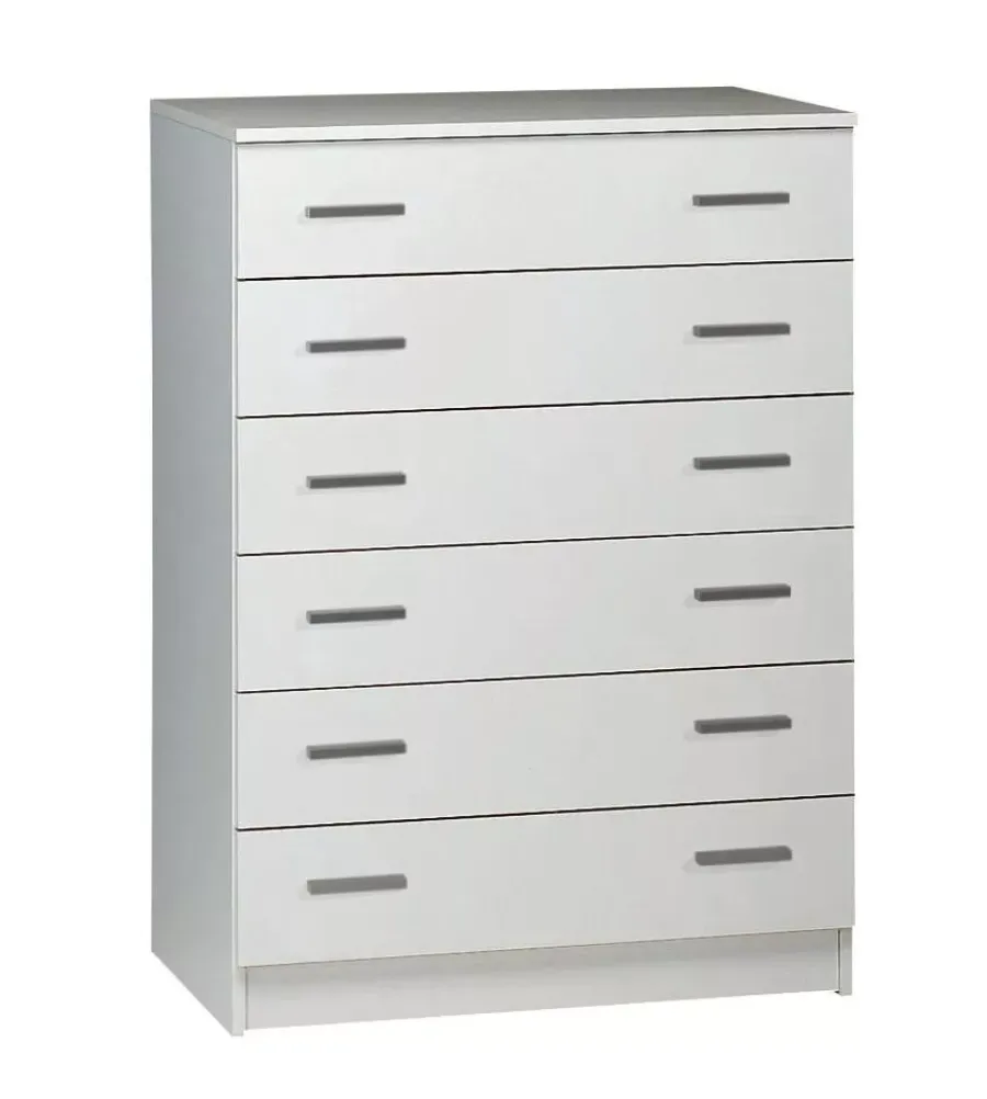 Sarmog Cassettiere|Cassettiera bianca con 6 cassetti, 77x107x47 cm