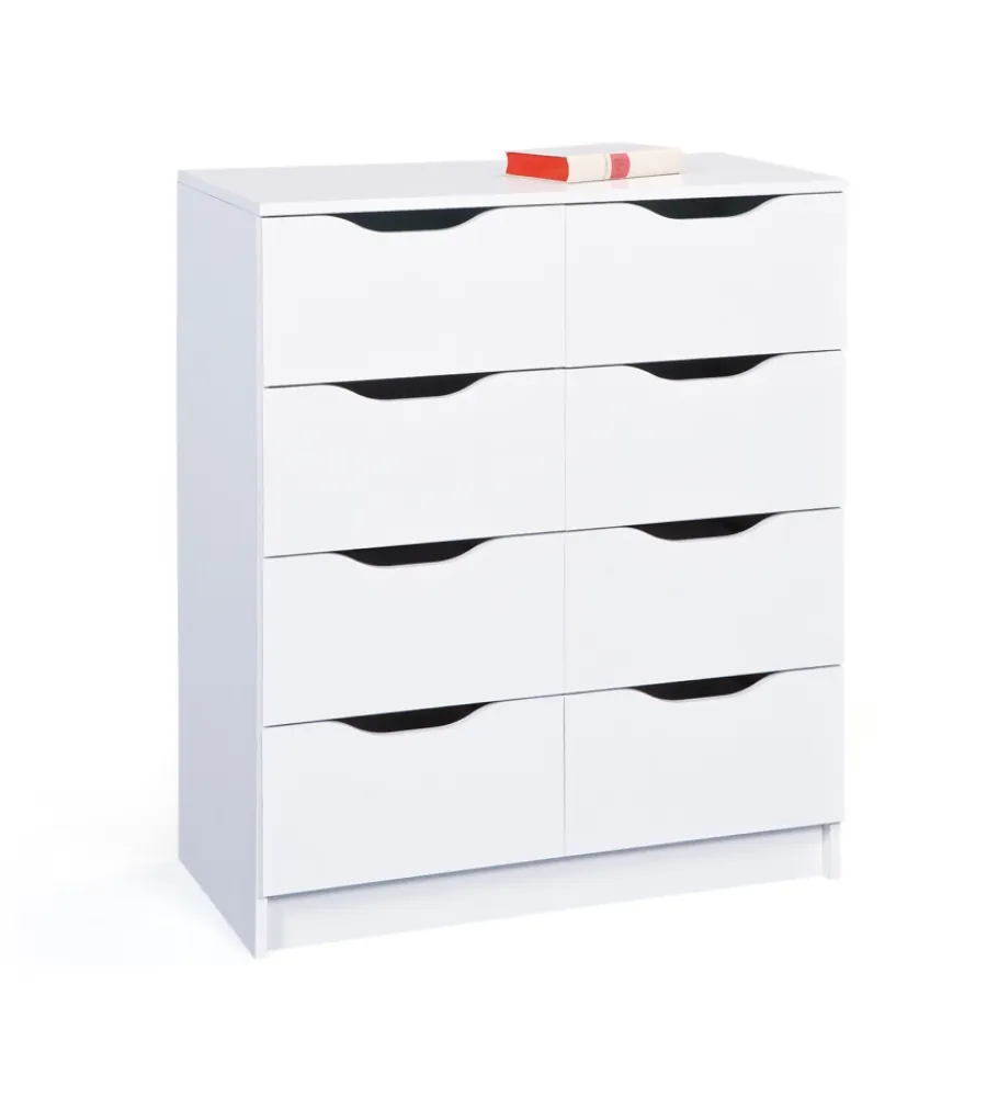 Cassettiere- Cassettiera bianca con 8 cassetti, 80x40x91 cm