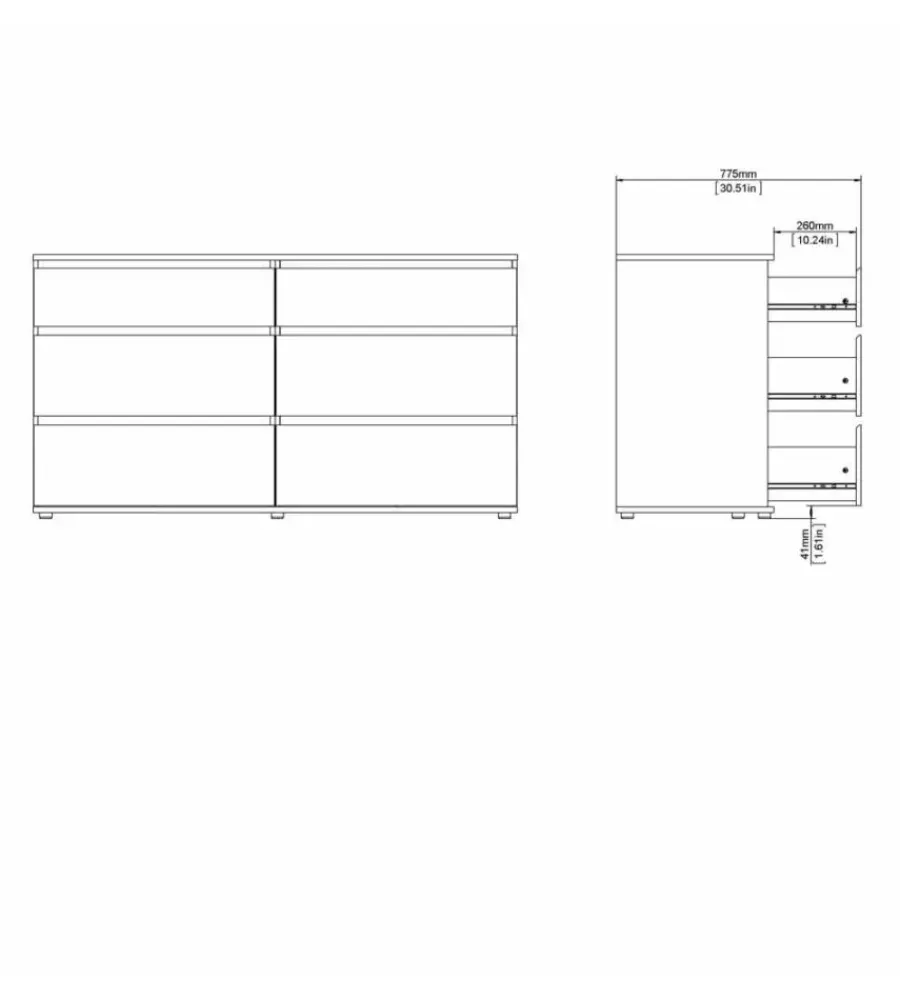 Cassettiere- Cassettiera doppia "nova" con 6 cassetti colore bianco, 153,4x50x83,7 cm
