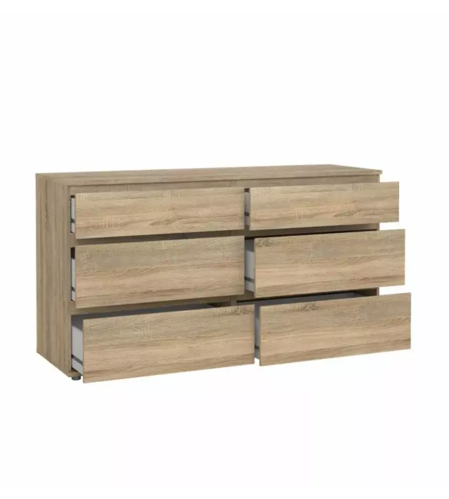 Cassettiere- Cassettiera doppia "nova" con 6 cassetti colore rovere, 153,4x50x83,7 cm