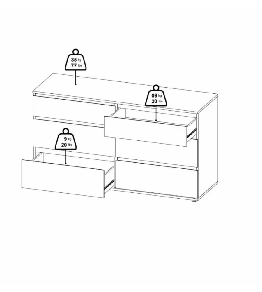Cassettiere- Cassettiera doppia "nova" con 6 cassetti colore rovere, 153,4x50x83,7 cm