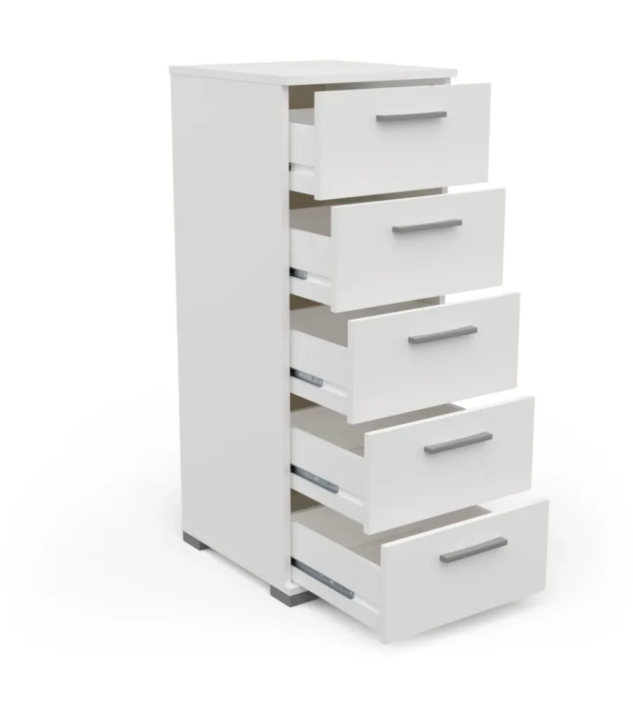 Cassettiere- Cassettiera "izzy" 5 cassetti quercia e bianco opaco, 39,8x41,9x101,8 cm