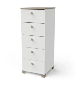 Cassettiere|Cassettiera "izzy" 5 cassetti bianco opaco e quercia, 39,8x41,9x104,3 cm