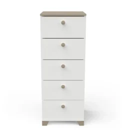 Cassettiere|Cassettiera "izzy" 5 cassetti bianco opaco e quercia, 39,8x41,9x104,3 cm