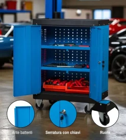 Easy System Officina E Garage|Cassettiera porta attrezzi 3 ripiani con ruote e maniglia 65x38x72 cm