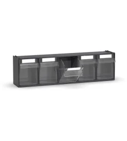 Officina E Garage|Cassettiera porta minuteria fami "visual box" 5 cassetti in plastica antracite 60x14x16,8 cm