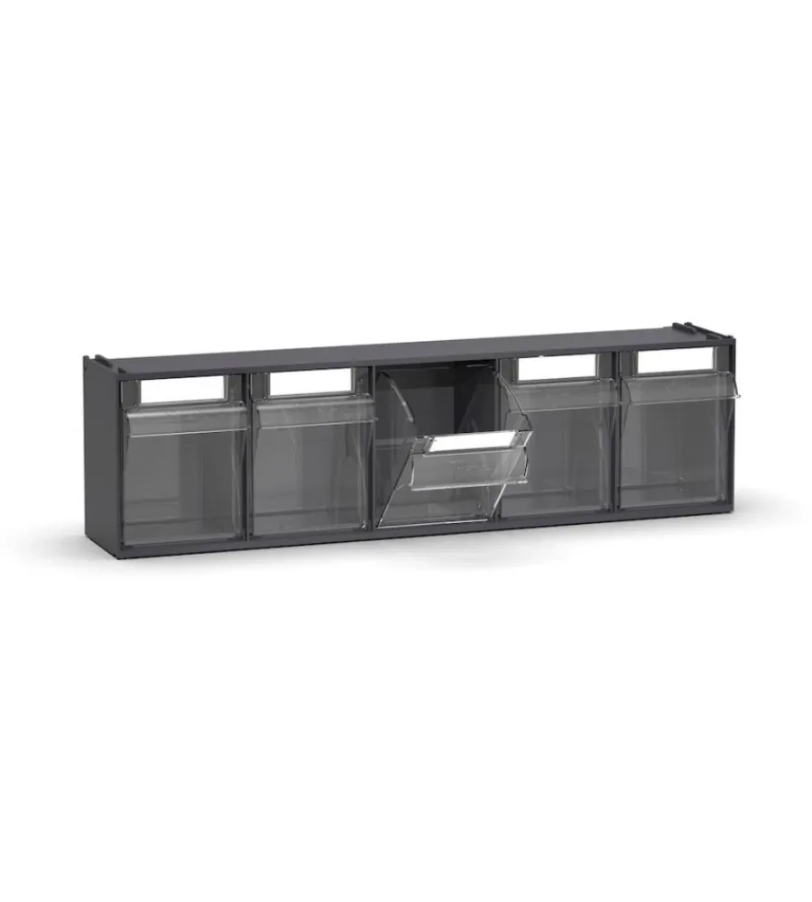 Officina E Garage|Cassettiera porta minuteria fami "visual box" 5 cassetti in plastica antracite 60x14x16,8 cm