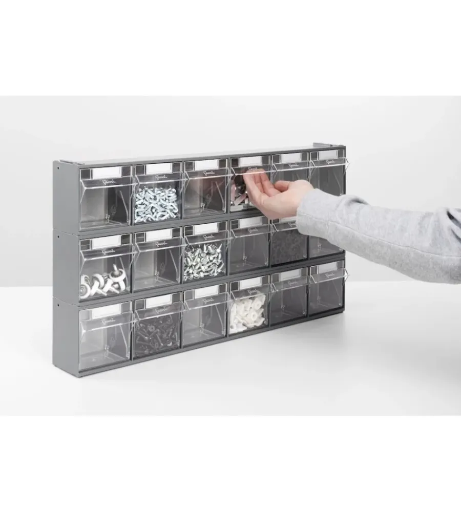 Officina E Garage|Cassettiera porta minuteria fami "visual box" 5 cassetti in plastica antracite 60x14x16,8 cm