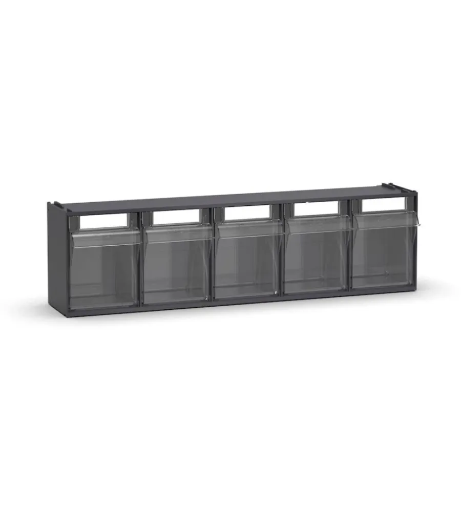 Officina E Garage|Cassettiera porta minuteria fami "visual box" 5 cassetti in plastica antracite 60x14x16,8 cm