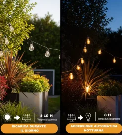 Illuminazione Per Esterno-EuroGarden Catena solare da esterno con 10 lampadine led a luce calda, luminosita' regolabile, 8 modalita' 5w 7 mt
