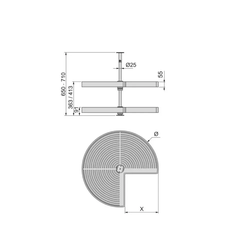 Accessori Cucina-Emuca Cestello "3/4" girevole 270° per mobile da 80 cm