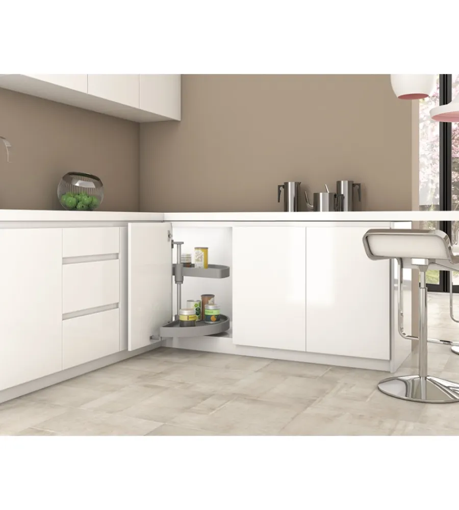 Accessori Cucina-Emuca Cestello girevole mezza luna grigio, per moduli 90 cm