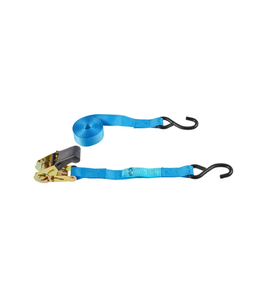 Sistemi Di Fissaggio|Cinghia di ancoraggio 500 kg. con tenditore e cinghia con gancio a uncino 25 mm. x 4 mt. set 4 pz.