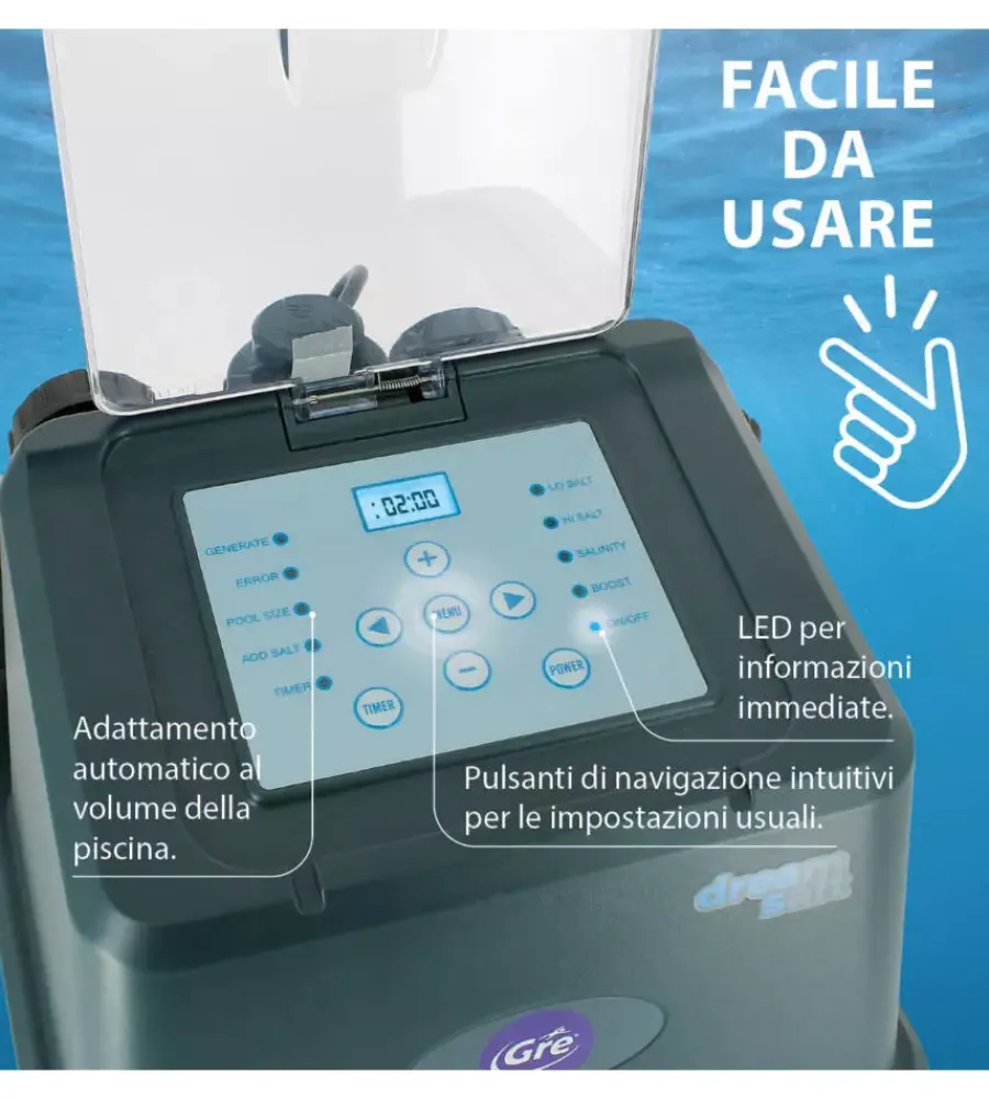 Piscine- Clorinatore salino per elettrolisi gre per piscina da 25 m³ 5 gr/h