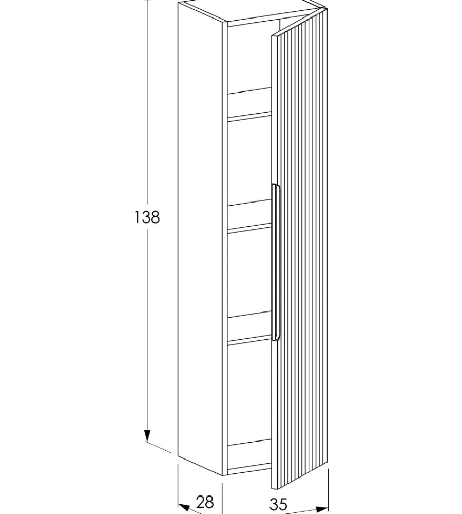 Mobiletti Multiuso-Decor Bagno Colonna pensile sospesa "canaletto" con 1 anta colore rovere, 35x28x138 cm