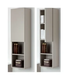 Clearance Colonna pensile sospesa "pastello" con anta e ripiani colore tortora, 30x25x115 cm Mobiletti Multiuso