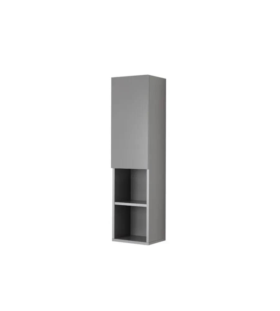 Mobiletti Multiuso- Colonna pensile sospesa "pastello" con anta e ripiani colore grigio, 30x25x115 cm