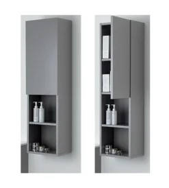 Mobiletti Multiuso- Colonna pensile sospesa "pastello" con anta e ripiani colore grigio, 30x25x115 cm