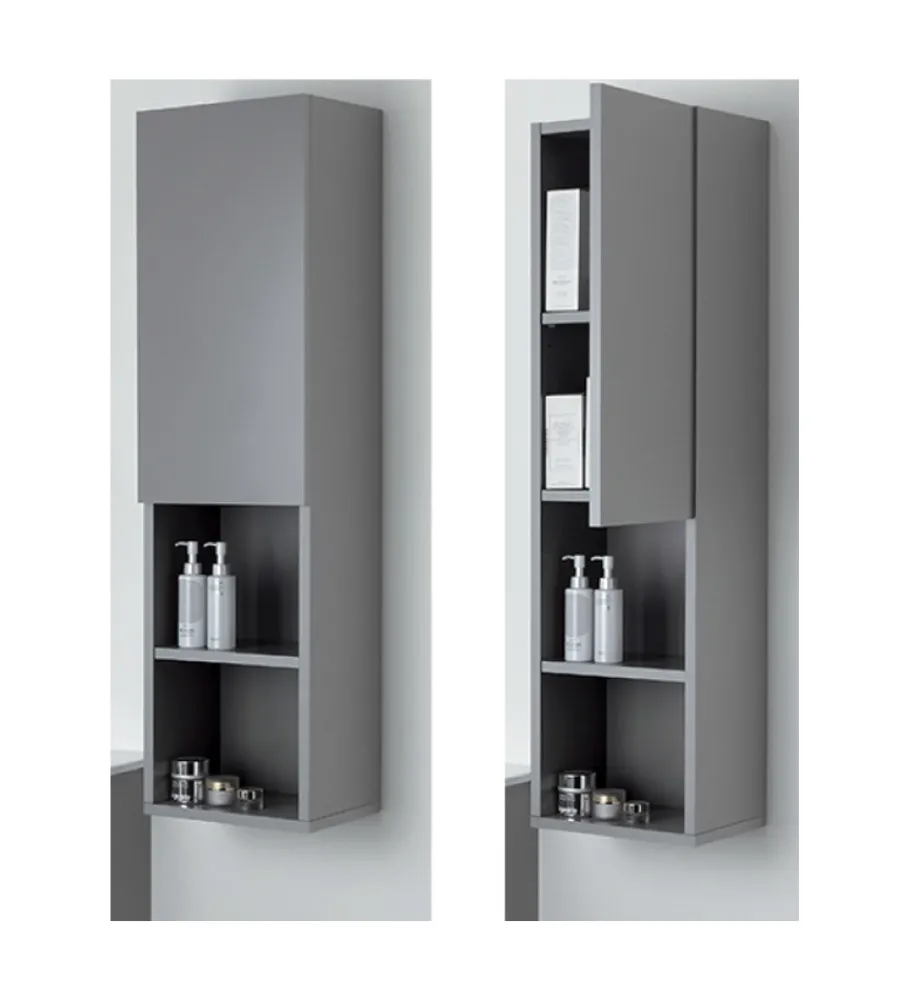 Mobiletti Multiuso- Colonna pensile sospesa "pastello" con anta e ripiani colore grigio, 30x25x115 cm