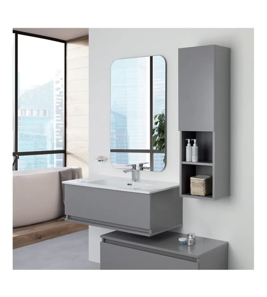 Mobiletti Multiuso- Colonna pensile sospesa "pastello" con anta e ripiani colore grigio, 30x25x115 cm