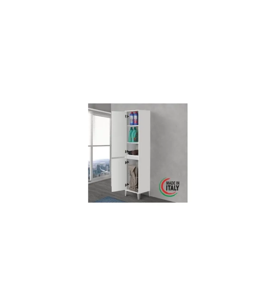Mobiletti Multiuso- Colonna porta biancheria bianca 40x35x183 cm