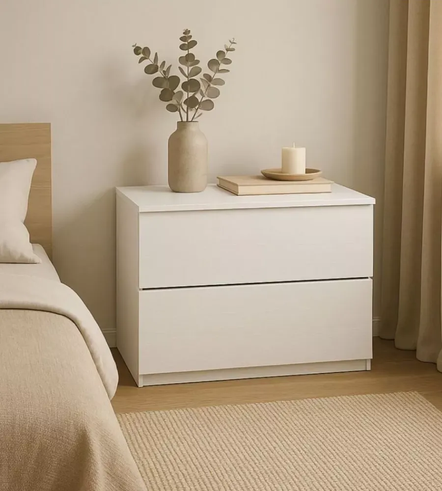 Letti E Comodini- Comodino 2 cassetti "giotto" bianco fiammato 49x38x41 cm