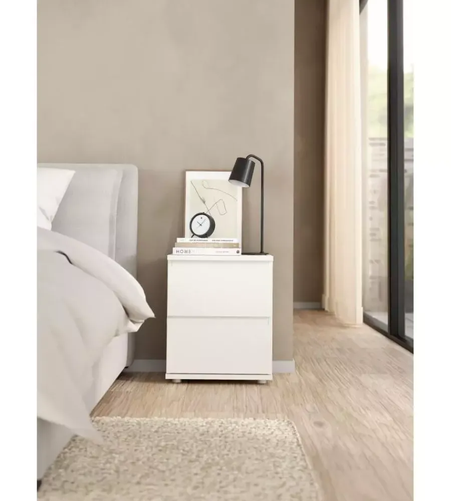Letti E Comodini- Comodino 2 cassetti "nova" bianco 40,2x34x48,2 cm