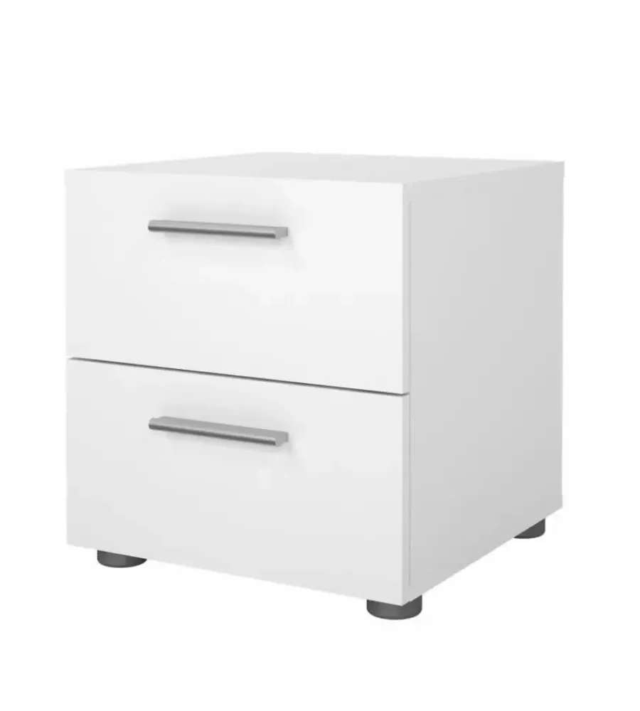 Letti E Comodini- Comodino 2 cassetti "pepe" bianco 40x40,2x42,3 cm