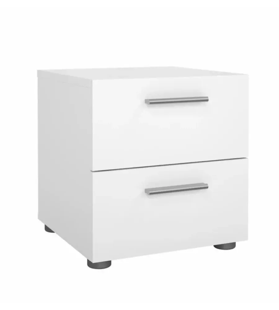 Letti E Comodini- Comodino 2 cassetti "pepe" bianco 40x40,2x42,3 cm
