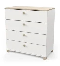 Comodino "izzy" con 4 cassetti bianco opaco e quercia 79,7x41,9x85,1 cm Letti E Comodini