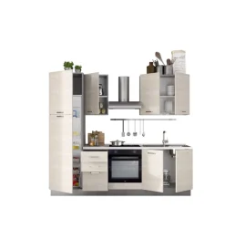 Cucina- Composizione cucina completa ares con lavello a destra e piano cottura ad induzione, 255x60x216 cm