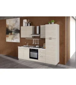 Cucina|Composizione cucina completa ares con lavello a sinistra e piano cottura a gas, 255x60x216 cm