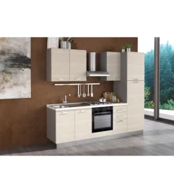 Cucina|Composizione cucina completa ares con lavello a sinistra e piano cottura a gas, 255x60x216 cm