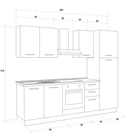 Cucina|Composizione cucina completa ares con lavello a sinistra e piano cottura a gas, 255x60x216 cm