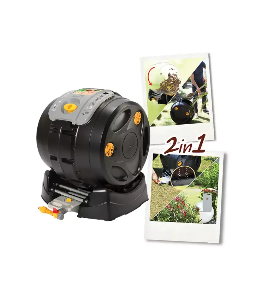 Compostiera da esterno g.f "easy mix composter" 2 in 1 in plastica riciclata, 60x50x65 cm Attrezzatura Giardinaggio
