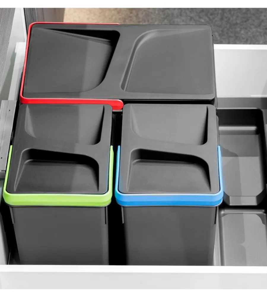 Emuca Raccolta Differenziata|Contenitori per raccolta differenziata 12l+7l+7l modulo 60 cm,