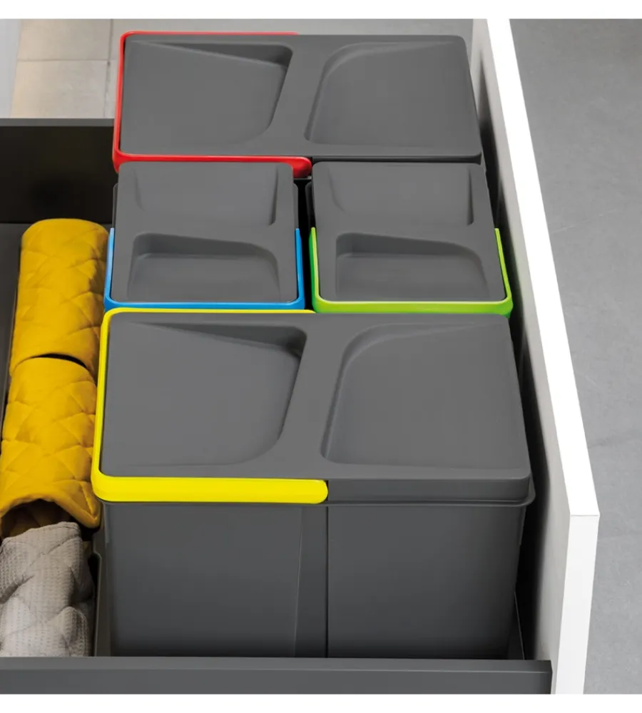 Raccolta Differenziata-Emuca Contenitori per raccolta differenziata 12l+12l+6l+6l per modulo 90 cm,