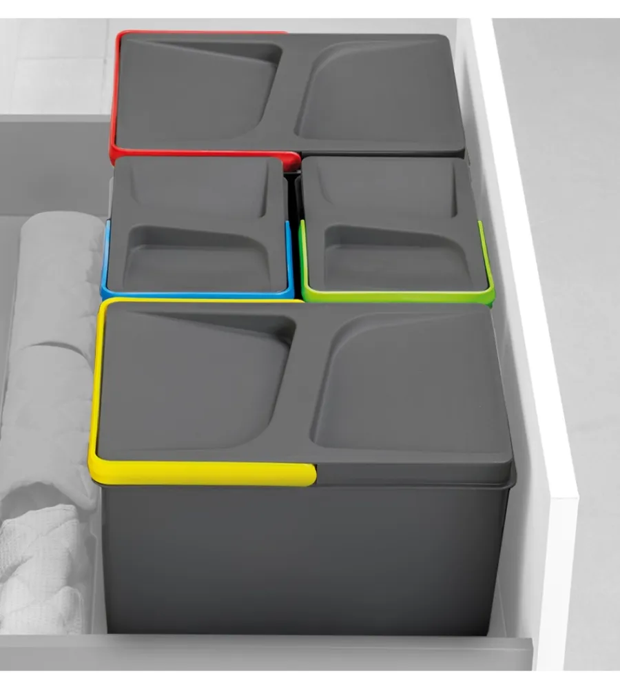 Raccolta Differenziata-Emuca Contenitori per raccolta differenziata 12l+12l+6l+6l per modulo 90 cm,
