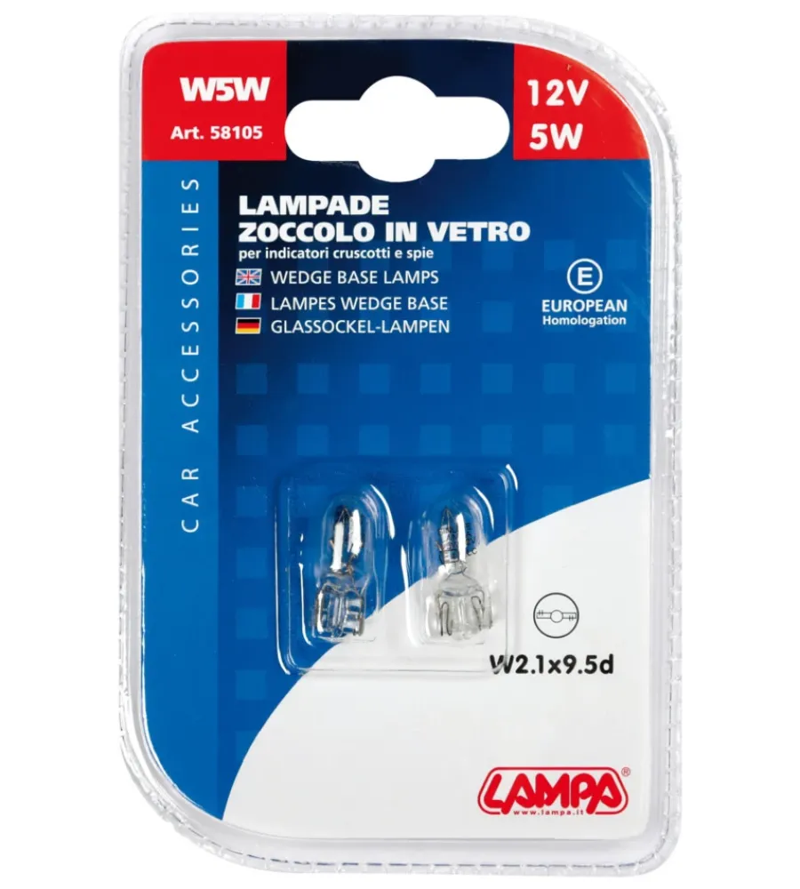 Elettrico-Lampa Coppia de zoccolo vetro 5w t10 58105