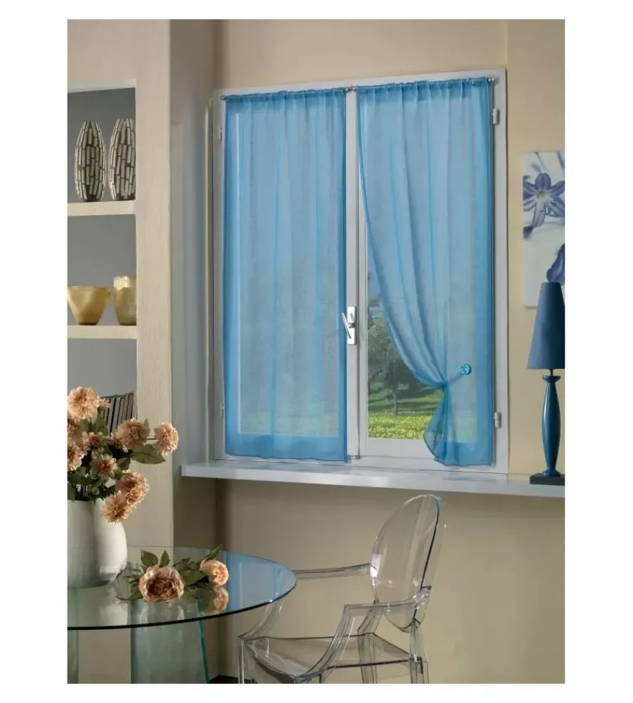 Tessile D'Arredo- Coppia tendine boucle soft blu 70x240