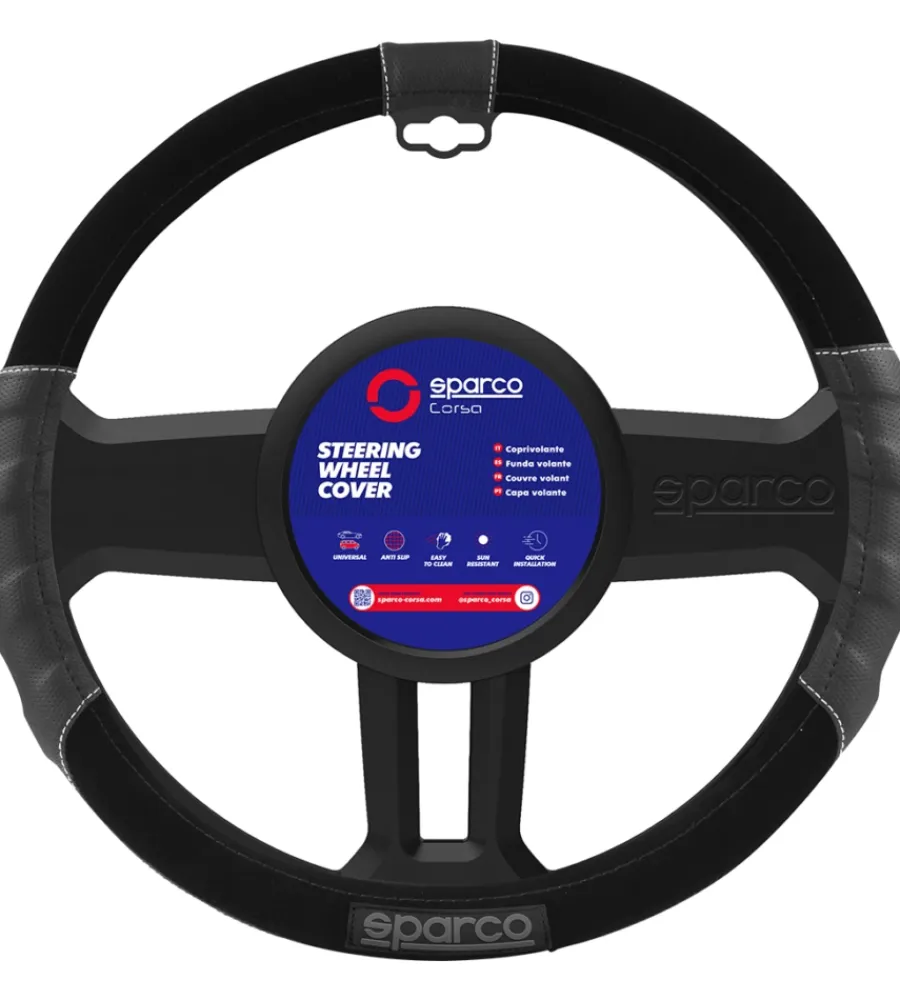Auto Interno-Sparco Coprivolante auto universale grigio/nero antiscivolo - spc1108
