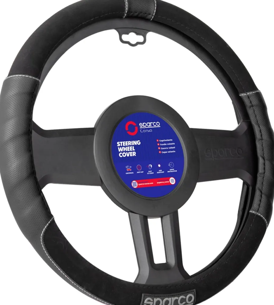 Auto Interno-Sparco Coprivolante auto universale grigio/nero antiscivolo - spc1108
