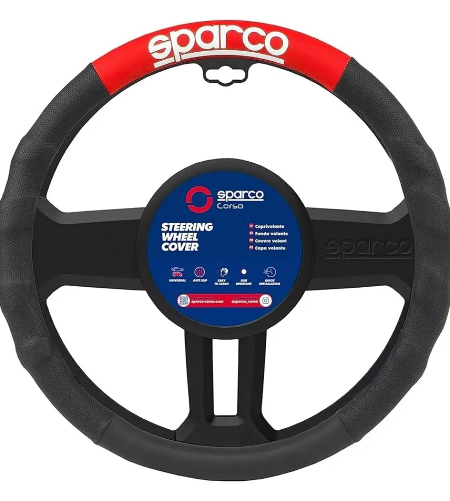 Sparco Auto Interno|Coprivolante universale per auto nero e rosso