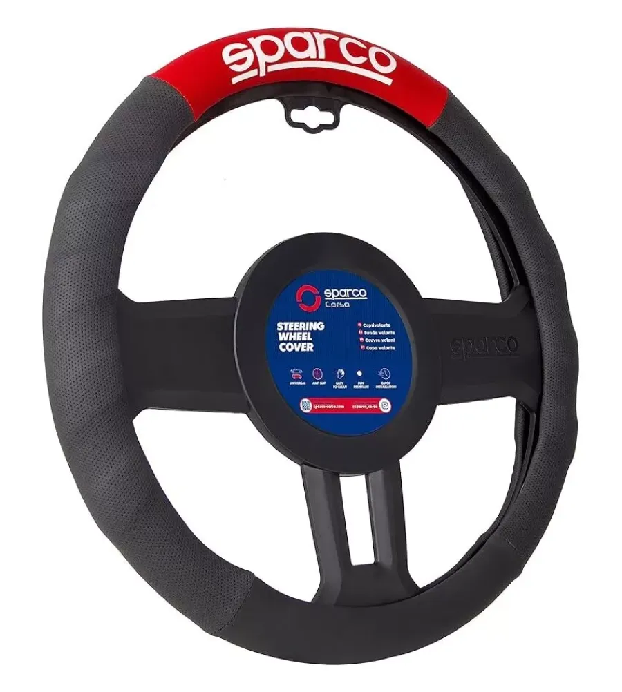 Sparco Auto Interno|Coprivolante universale per auto nero e rosso