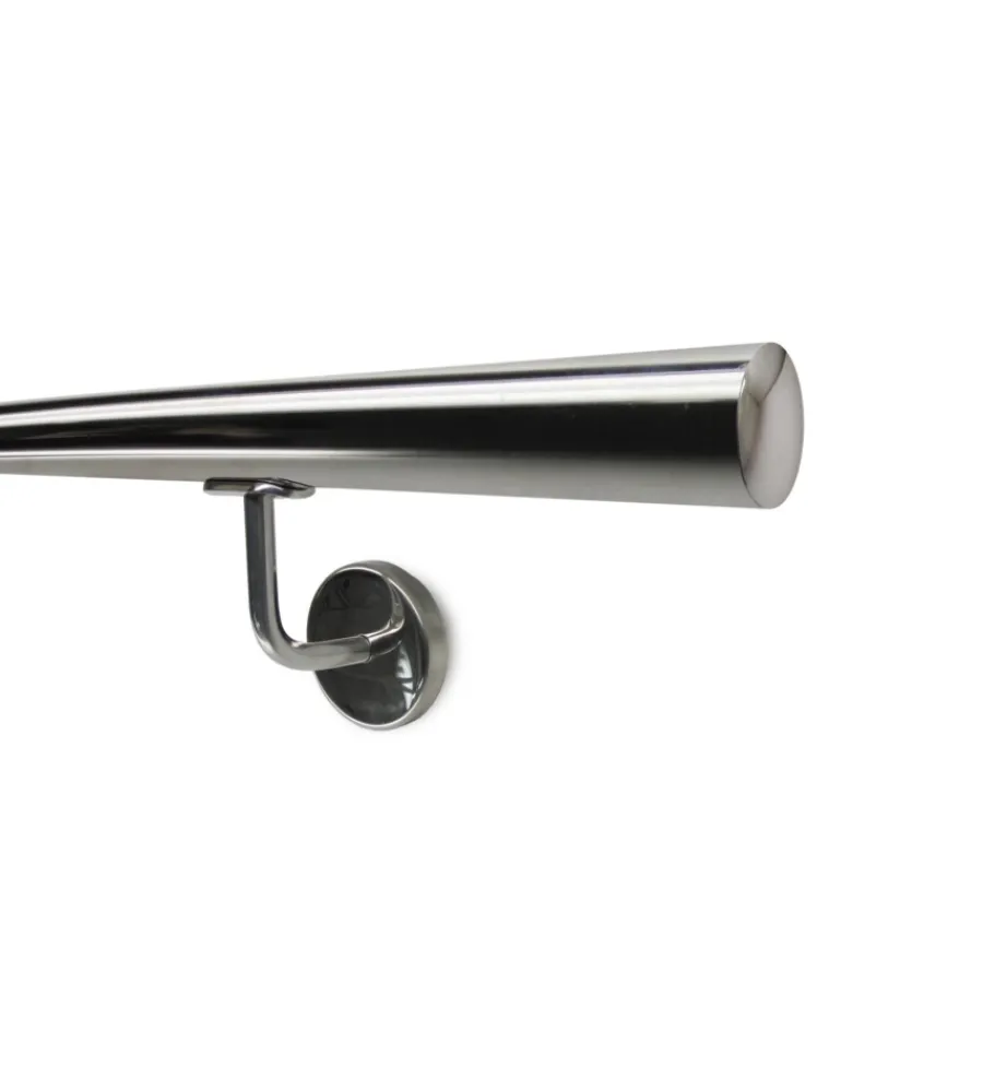 New Corrimano tondo in acciaio inox aisi 316 lucido da 2 metri - kit completo con ancoraggio Porte, Scale E Pavimenti