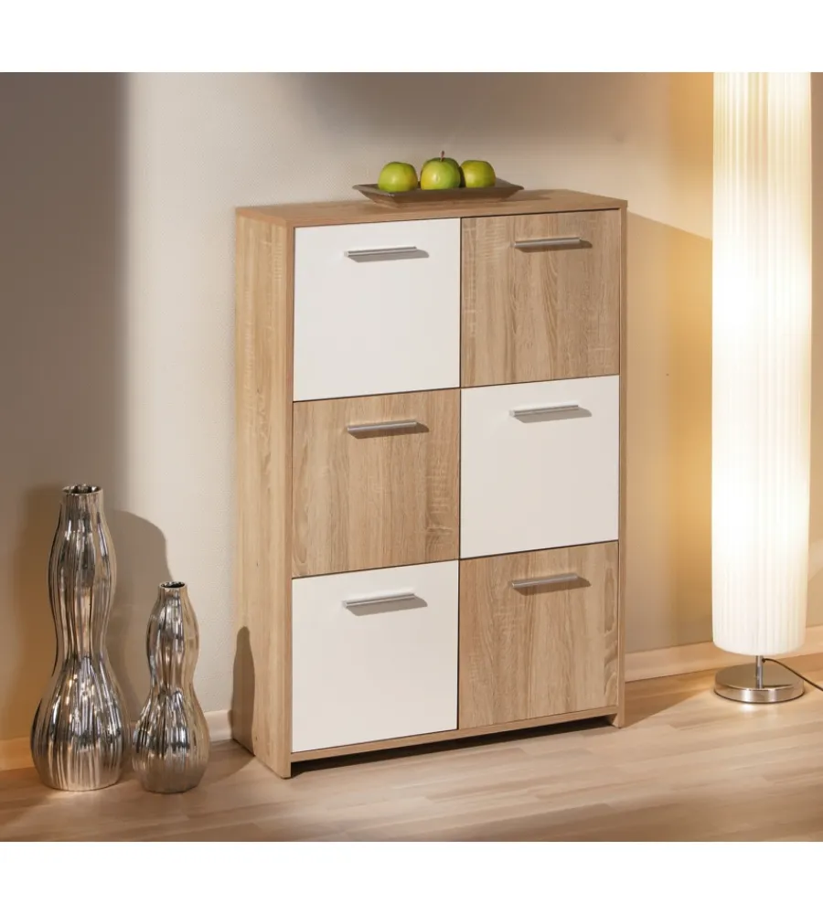 Credenze E Buffet- Credenza buffet 6 ante finitura rovere e bianco, 77x30x115 cm
