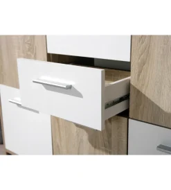 Credenze E Buffet- Credenza buffet 2 cassetti e 5 ante rovere e bianco, 115x30x77 cm