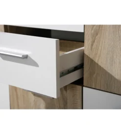 Credenze E Buffet- Credenza buffet 2 cassetti e 5 ante rovere e bianco, 115x30x77 cm